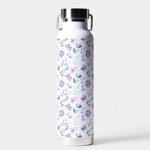 Purple Green Watercolor Wildflower Water Bottle