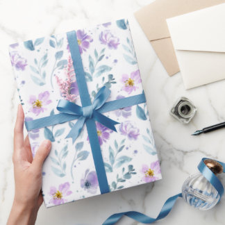 Purple Green Watercolor Wildflower Wrapping Paper