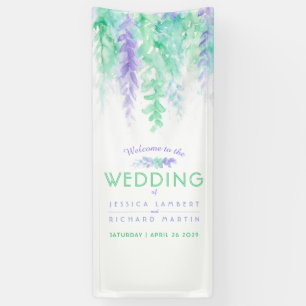Purple green wedding art welcome banner