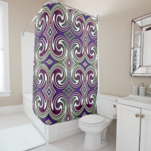 Purple Green White Abstract Swirl Pattern Shower Curtain
