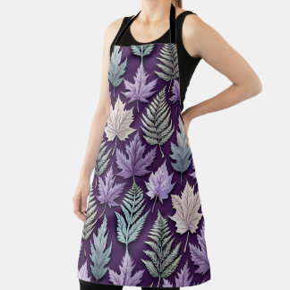 PURPLE GREEN WHITE FALL LEAVES APRON