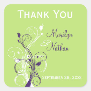 Purple Green White Floral 1.5" Wedding Sticker