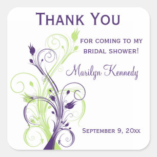 Purple Green White Floral Bridal Shower Sticker