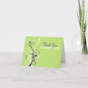 Purple Green White Floral Thank You Card