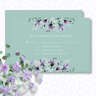 Purple Green White Floral Watercolor Wedding RSVP