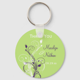Purple Green White Floral Wedding Favour Key Chain