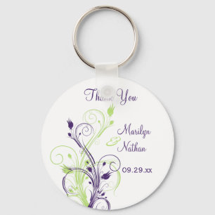 Purple Green White Floral Wedding Favour Key Chain
