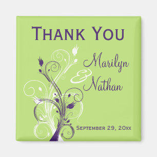 Purple Green White Floral Wedding Favour Magnet