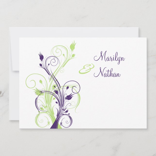Purple Green White Floral Wedding Invitation (Front)