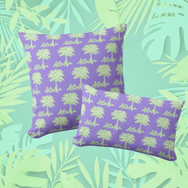 Purple Green White Palm Aloha Tropical  Cushion (Creator Uploaded)