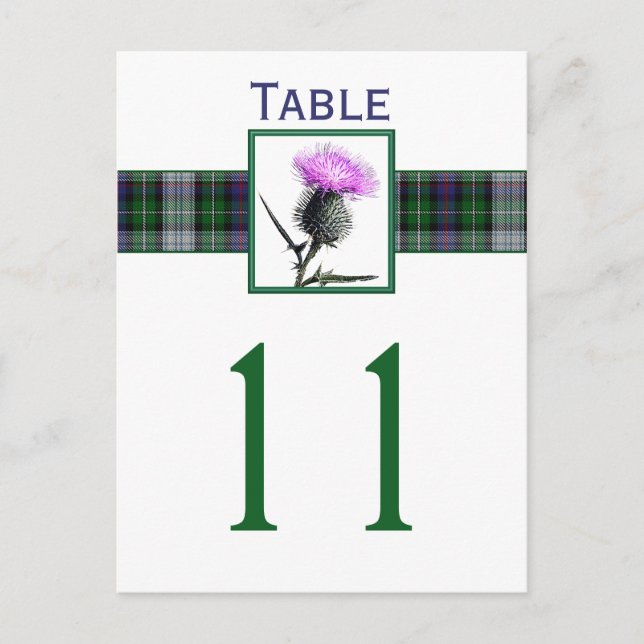 Purple, Green, White Tartan Thistle Table Number Postcard (Front)