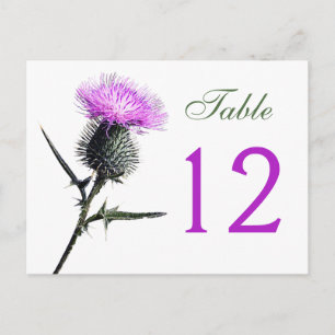 Purple, Green, White Thistle Table Number Card