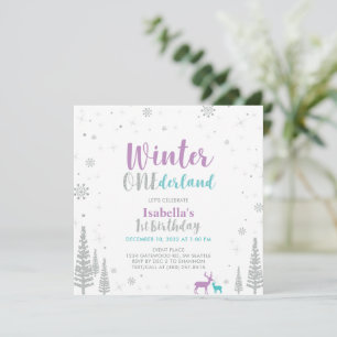Purple Green Winter Onederland 1st First Birthday Invitation