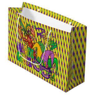 PURPLE GREEN YELLOW DIAMONDS HAPPY MARDI GRAS LARGE GIFT BAG
