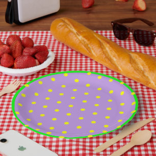 Purple Green Yellow Geometric Polka Dots  Paper Plate