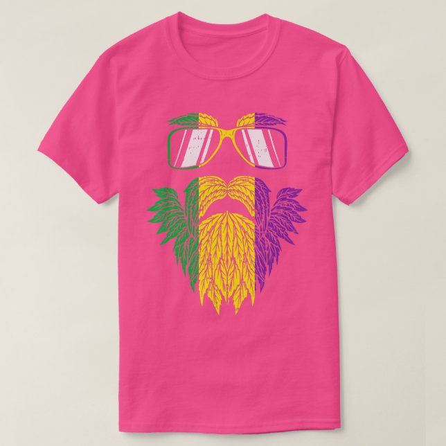 Purple Green Yellow Hipster Beard Mardi Gras Carni T-Shirt (Design Front)