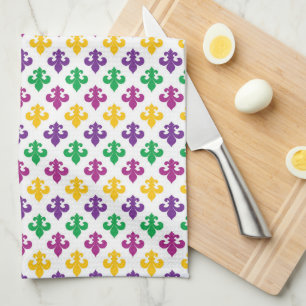 PURPLE GREEN YELLOW MARDI GRAS FLEUR DI LIS TEA TOWEL