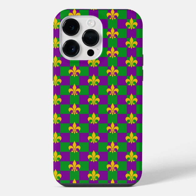 PURPLE GREEN YELLOW MARDI GRAS PATTERNS iPhone CASE (Back)