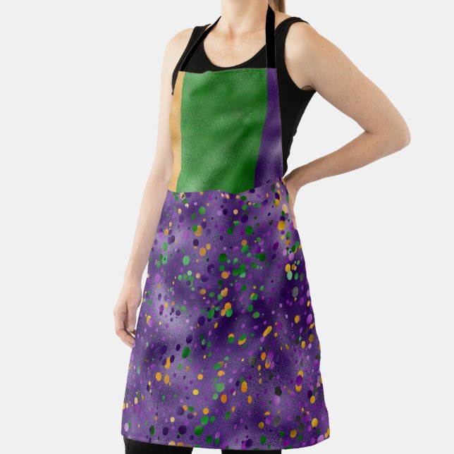 PURPLE GREEN YELLOW MARDI GRAS POLKA DOTS APRON (Insitu)