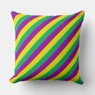 PURPLE GREEN YELLOW MARDI GRAS STRIPES CUSHION