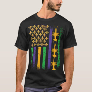 Purple Green Yellow USA Flag Crawdaddy fat Mardi T-Shirt