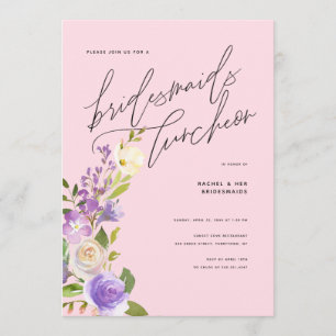 Purple Greenery Floral Bridesmaids Luncheon Blush Invitation