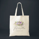 Purple Greenery Floral Future Mrs. Calligraphy Tote Bag<br><div class="desc">This stylish and trendy tote bag features "future mrs." in a modern sophisticated hand-lettered styled script. Accents by whimsical watercolor flowers, leaves and roses in shades of purple. Personalise the name using the template field. Be sure to visit the collection to see coordinating items for the entire bridal party and...</div>