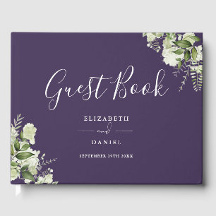 Purple Greenery Floral Wedding Guest Book