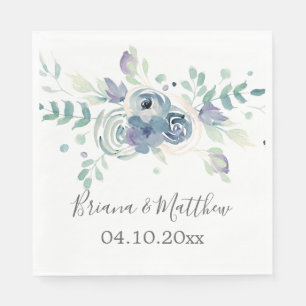 Purple Greenery Floral Wedding Napkin