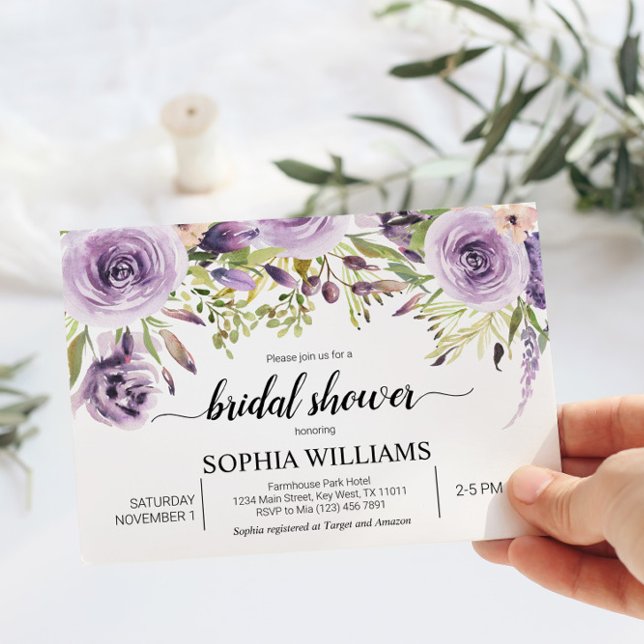 Purple & Greenery Flowers Bridal Shower Invitation (Creator Uploaded)