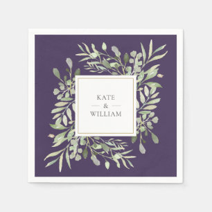 Purple Greenery Foliage Wedding Napkins