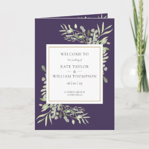 Purple Greenery Foliage Wedding Programme