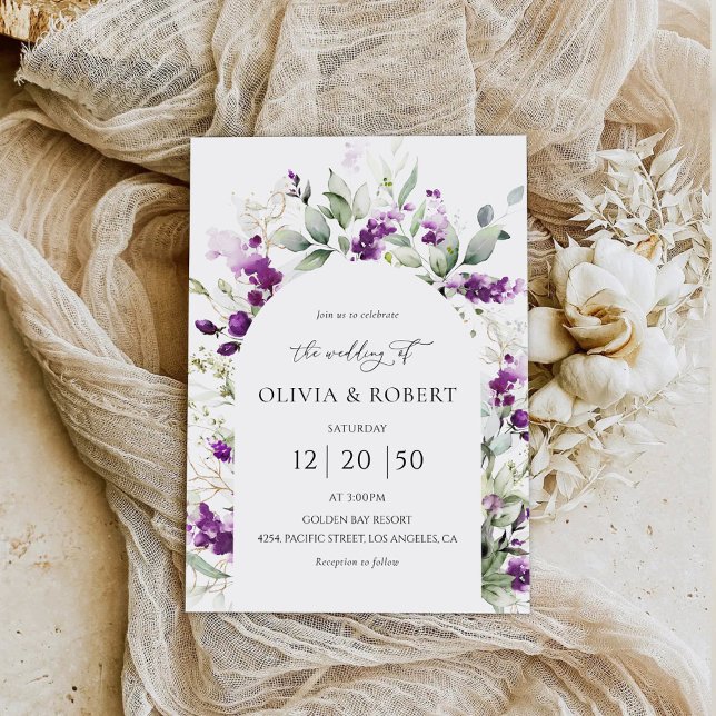 Purple Greenery Lavender Arch Wedding Invitations (Creator Uploaded)