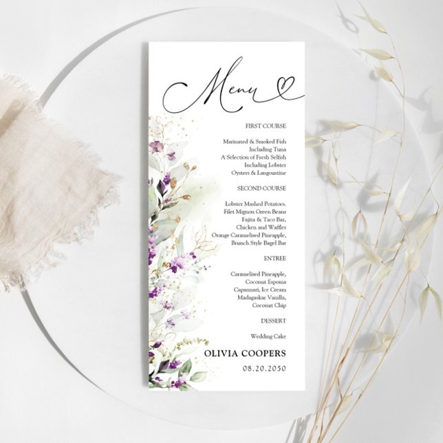 Purple Greenery Lavender Baby Shower Menu (Creator Uploaded)