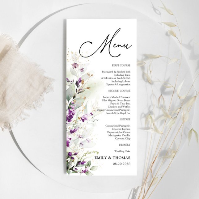 Purple Greenery Lavender Bridal Shower Menu (Creator Uploaded)