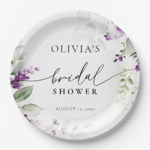 Purple Greenery Lavender Bridal Shower Paper Plate