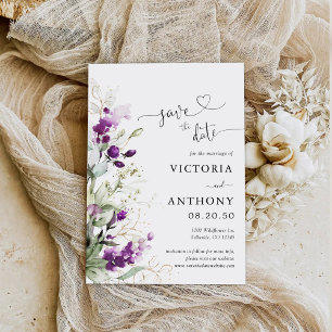 Purple Greenery Lavender Save The Date Cards