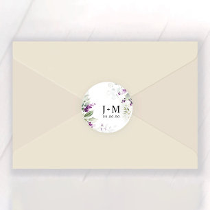Purple Greenery Lavender Wedding Classic Round Sticker