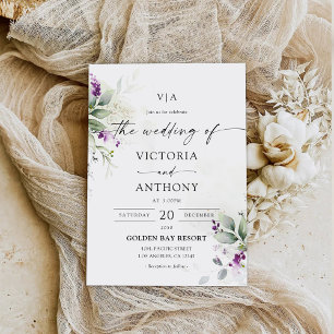 Purple Greenery Lavender Wedding Invitation