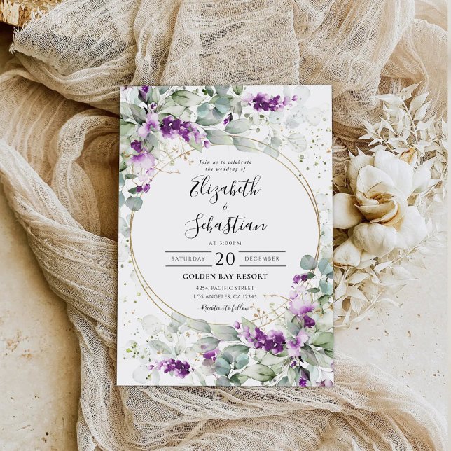 Purple Greenery Lavender Wedding Invitation (Creator Uploaded)