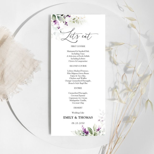 Purple Greenery Lavender Wedding Menu (Creator Uploaded)