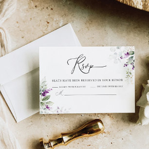 Purple Greenery Lavender Wedding RSVP Card