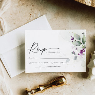 Purple Greenery Lavender Wedding RSVP Card