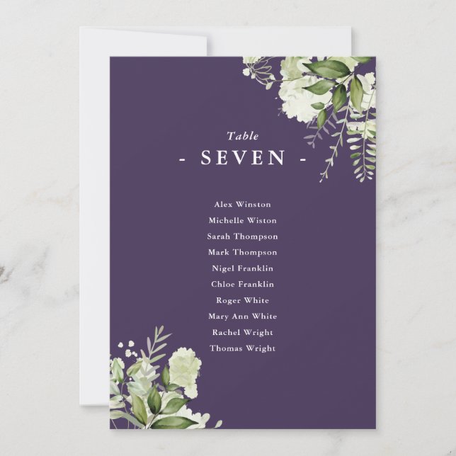 Purple Greenery Seating Plan Table Number (Front)
