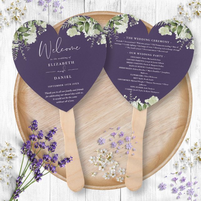 Purple Greenery Wedding Program Heart Hand Fan (Purple Greenery Wedding Program Heart Hand Fan)