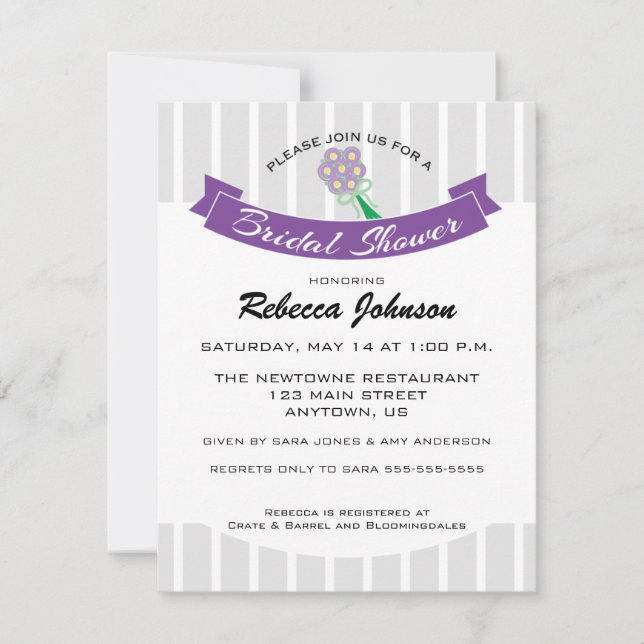 Purple & Grey Accented with Bouquet Bridal Shower Invitation (Front)