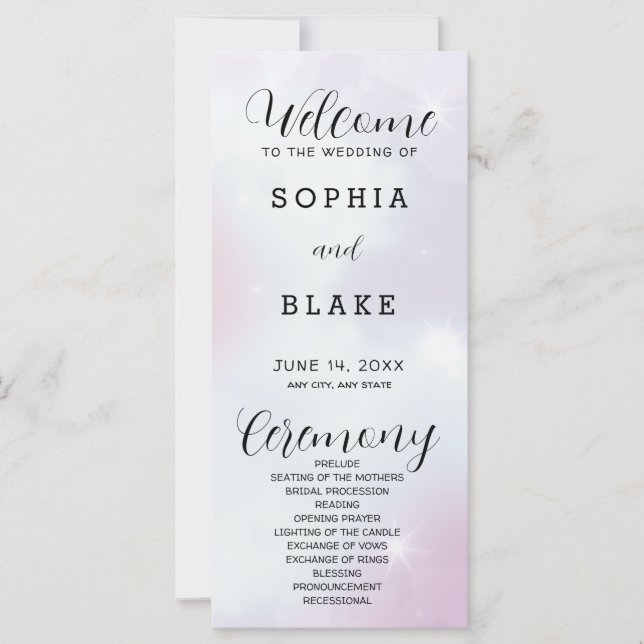 Purple Grey and White Modern Wedding Program (Front)