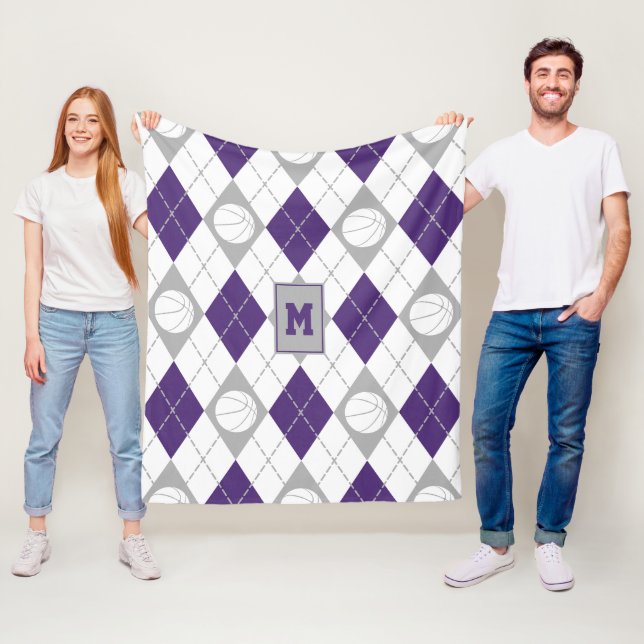 purple grey basketball team colours argyle fleece blanket (In Situ)