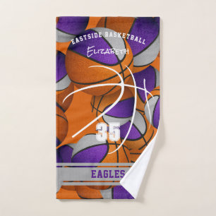 purple grey basketball team colours athlete name hand towel