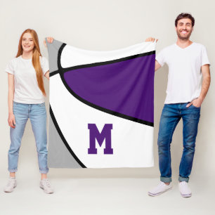 purple grey basketball team colours monogrammed fleece blanket